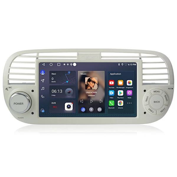 7-inch Android Multimedia CarPlay Radio for Fiat 500 (2007-2015), White