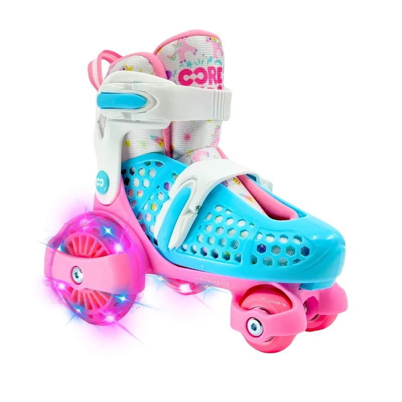 CORE Kids Newbie 4 Wheel Adjustable Skate, LED Wheels - Pink/Blue