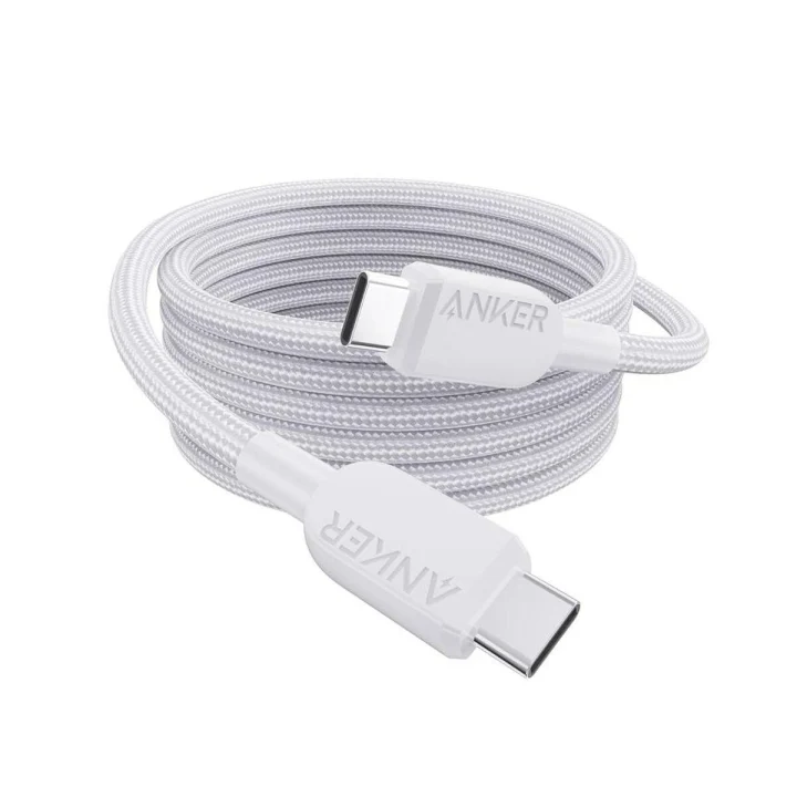 Anker USB-C to USB-C Cable , 6 ft, 240W, Braided, White