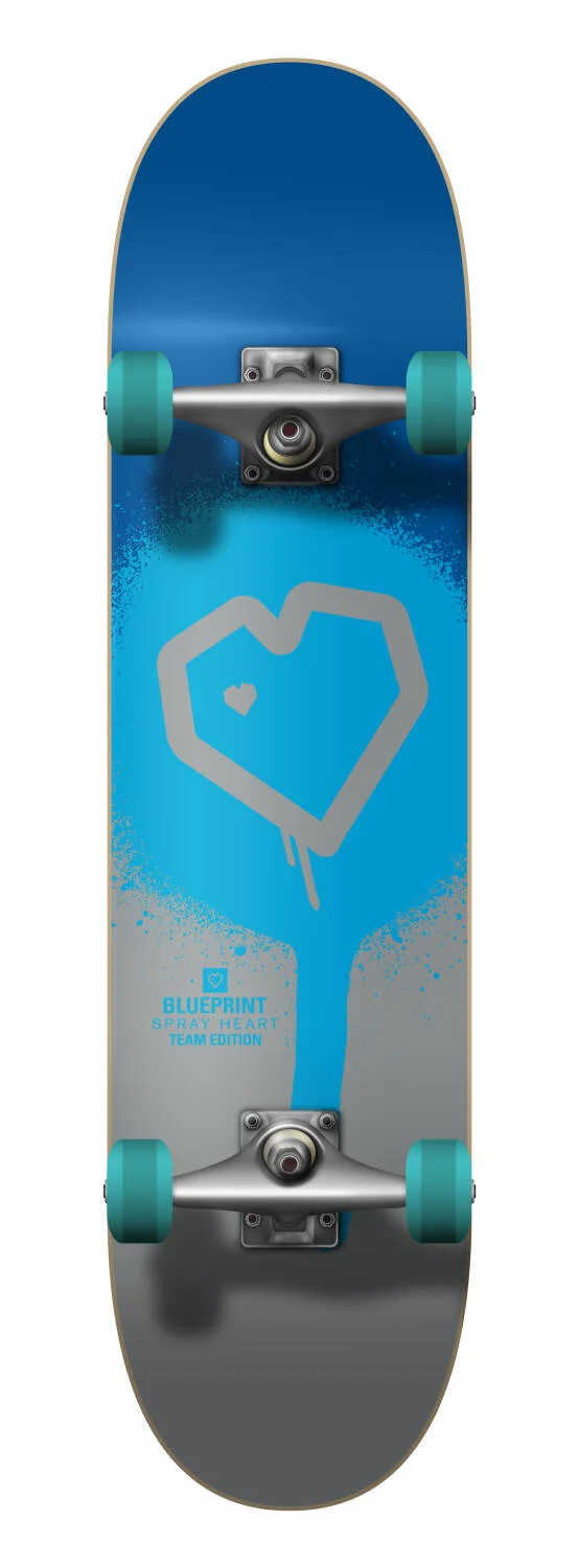 Blueprint Spray Heart V2 Komplett Skateboard (Blå/Silver/Turkos)