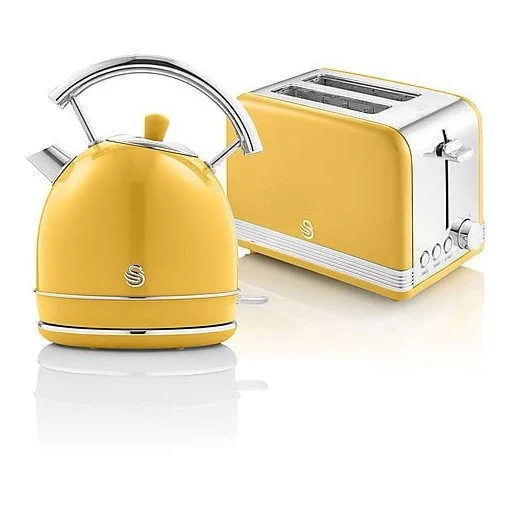 SWAN Retro STP7050YELNEU Toaster and Kettle Set Yellow, 850 Watt, 2 Slots