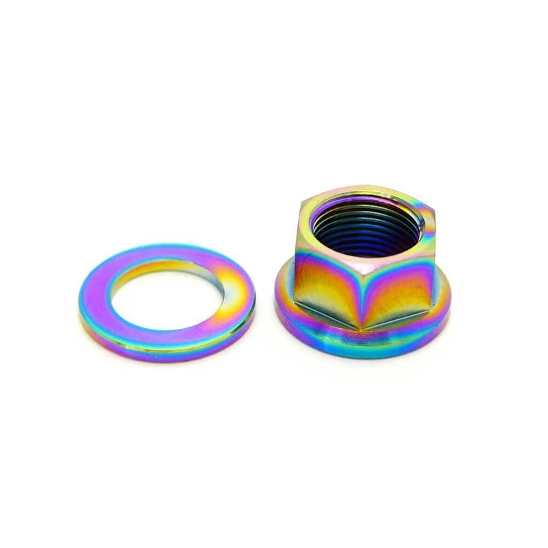 TLC Titanium BMX Axel Mutter med Spacer (Rainbow)