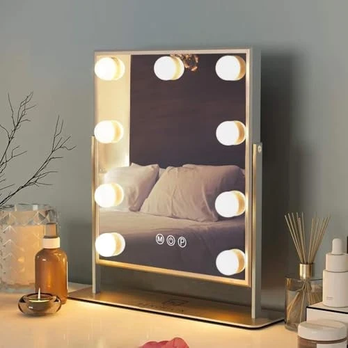 Hollywood Makeup Mirror 25 x 30 cm with nine bulbs, white