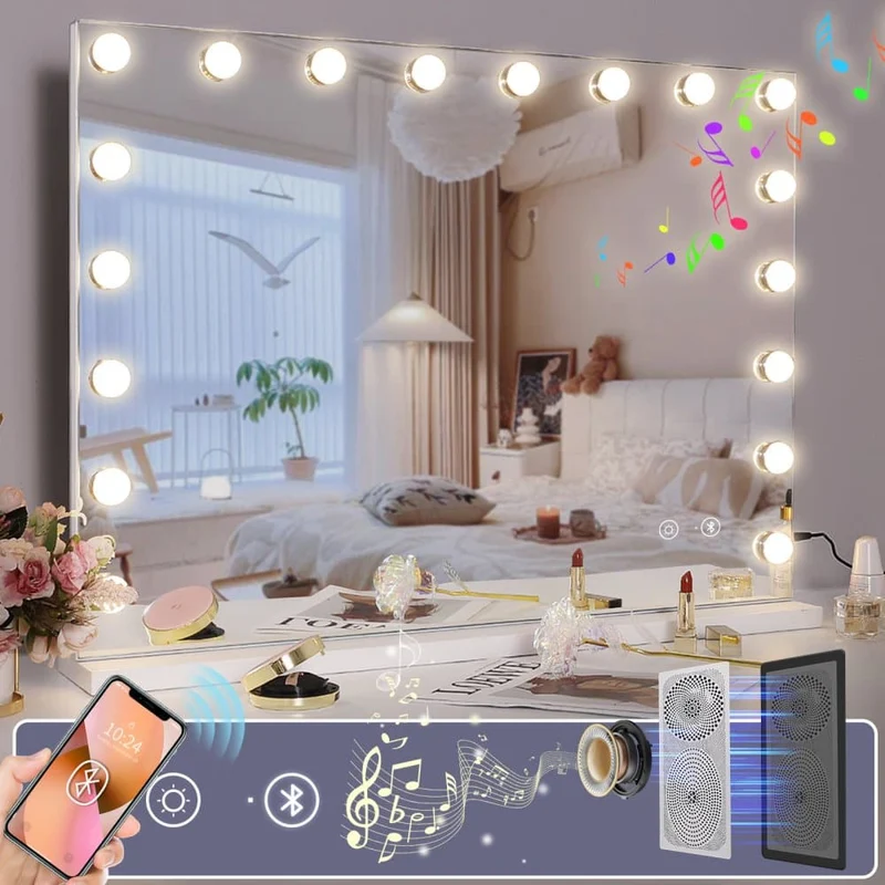 Fenchilin Hollywood Makeup Mirror Lamps Bluetooth Table/Wall White 80x58cm