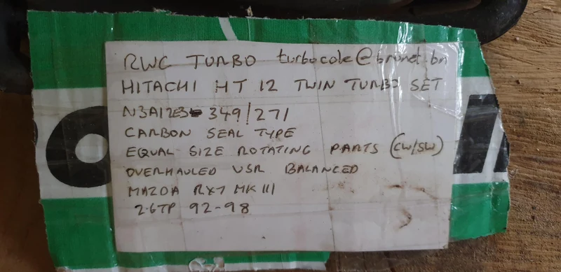 Hitachi HT12 twin turbo set (equal size rotating parts and housings) for 92-98 Mazda RX7 mk3