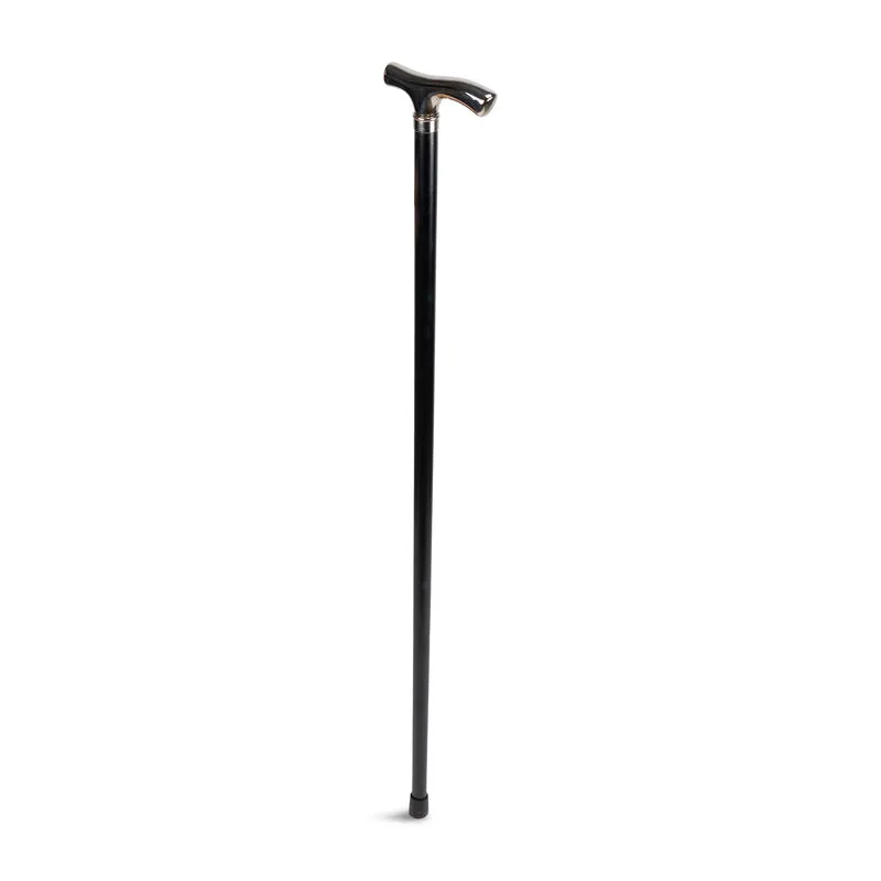 Käpp m. nickelhandtag Svart