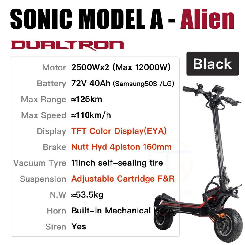 Dualtron Sonic Model A Alien 72V 40Ah 2500Wx2 Elsparkcykel