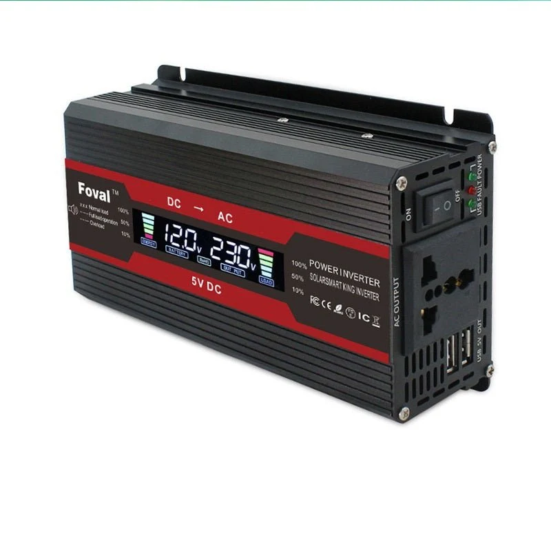 Svart LCD-skärm modifierad ackord 1500w-3000w 12v Eu extern säkringsomriktare