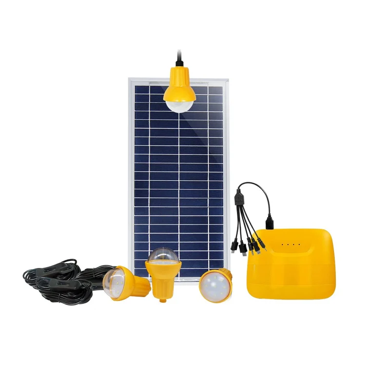 PS-K037T4 Billigt solarbelysningssystem med 4 2W LED-lampor