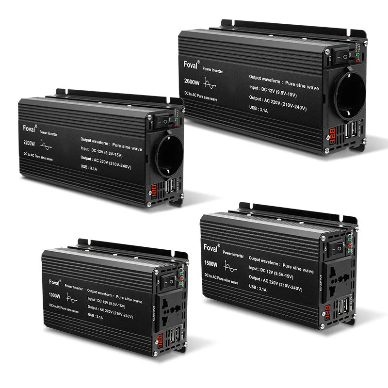 Pure Sine Wave 350W-2600W svart modell 12V till 110v-240V inverter