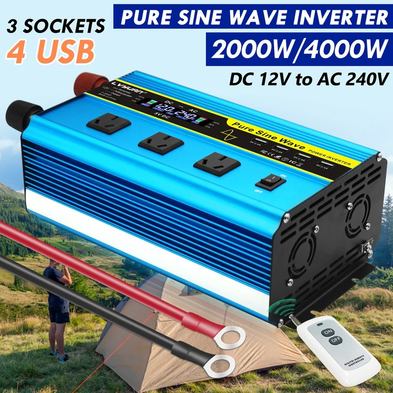 Sine Wave High Power bil/hushåll 12-24v till 110-240v Power Inverter 2000w/4000w