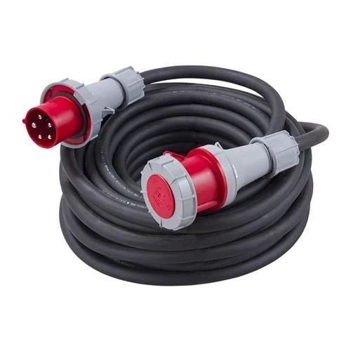 Rallonge CEE 400V 63A 16.0mm², fiche et coupleur rouge 6h