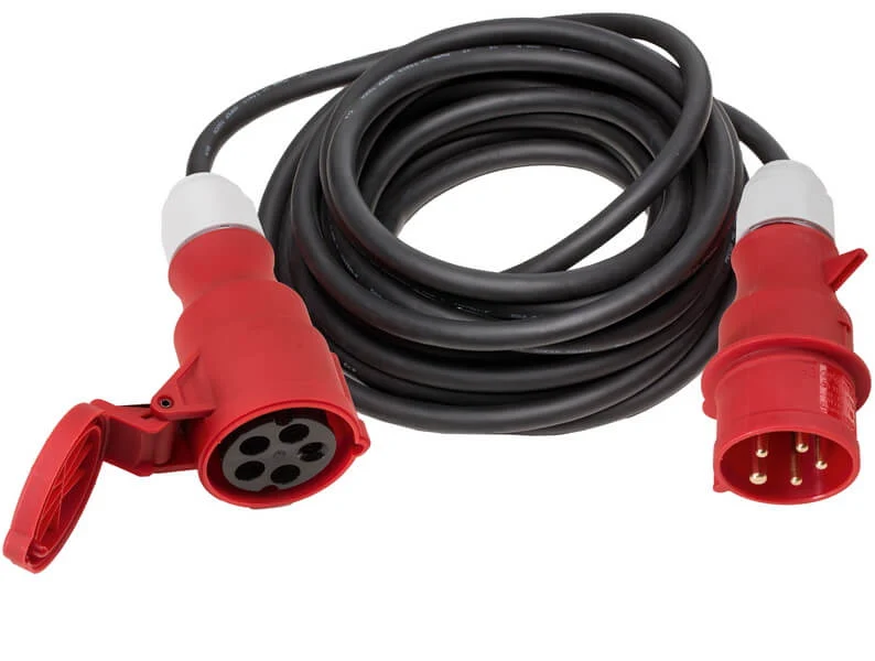 Rallonge CEE 400V 16A 1,5mm², fiche et coupleur rouge 6h