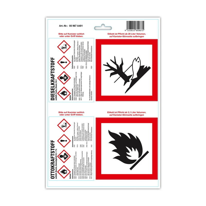 Étiquettes SGH pour bidon de carburant Allemagne