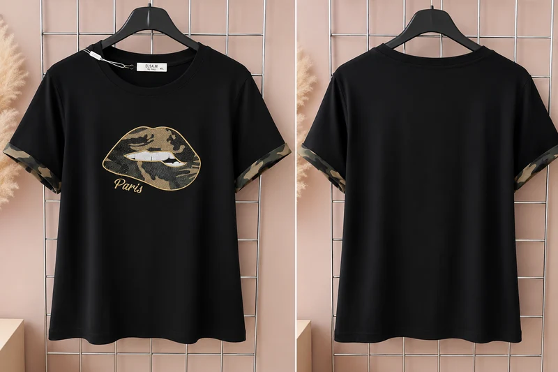 Paris Camo Lip Diamanté Tee